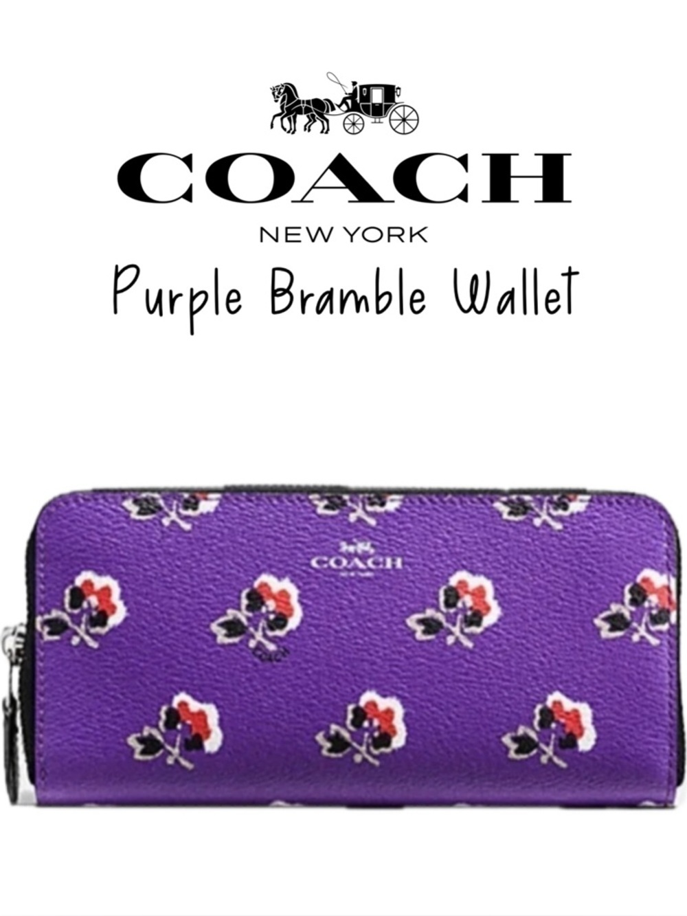 Coach Purple Bramble Flower Floral Zipper Wallet